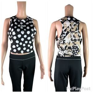 Adidas Back & White Polka Dotted & Gold Animal Print Cropped Tank Top